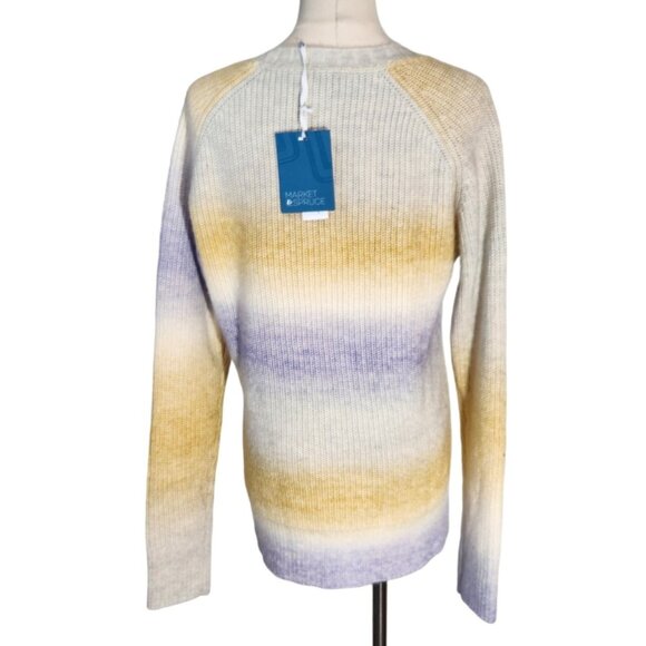 Market & Spruce Crew Neck Yellow Purple Ombre' Stripes Sweater Women's Size M - Picture 3 of 14